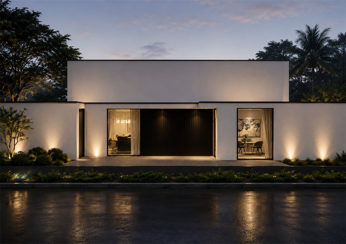 Garden-facing view of U-Shaped Garden Family Home